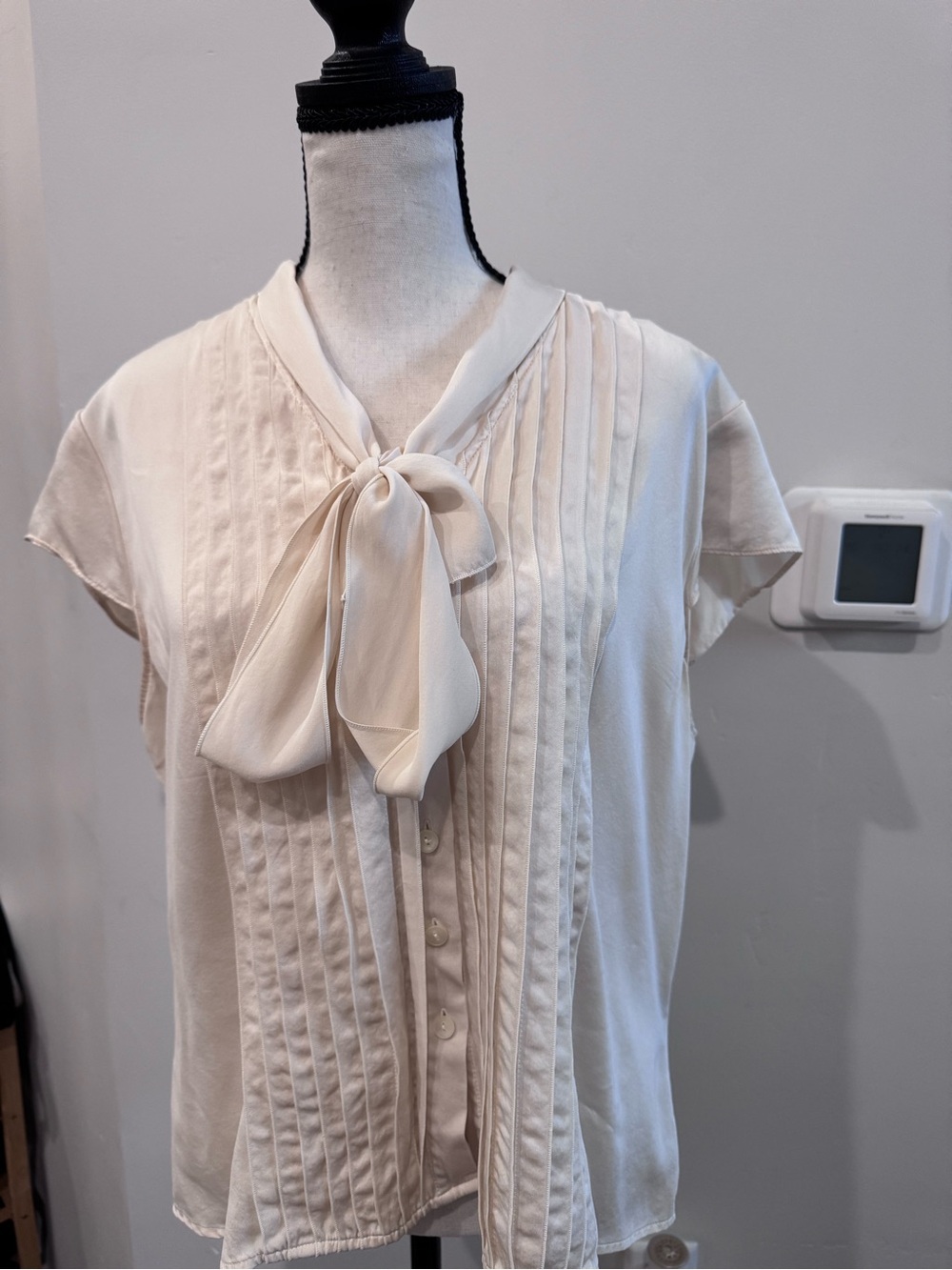 Talbots Cream Bow Front Pintuck Blouse